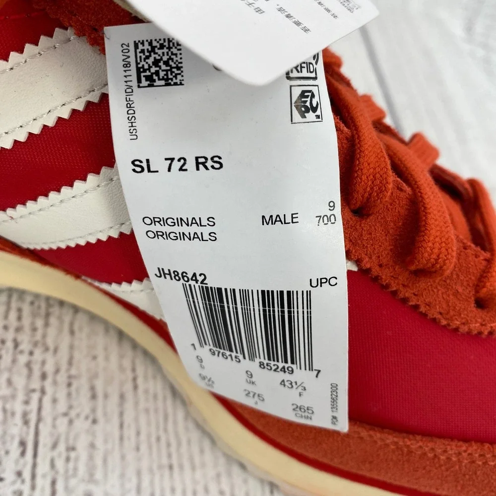 Adidas SL 72 RS Sneakers Mens 9.5 Red White Retro Low Top Trainers Shoes JH8642